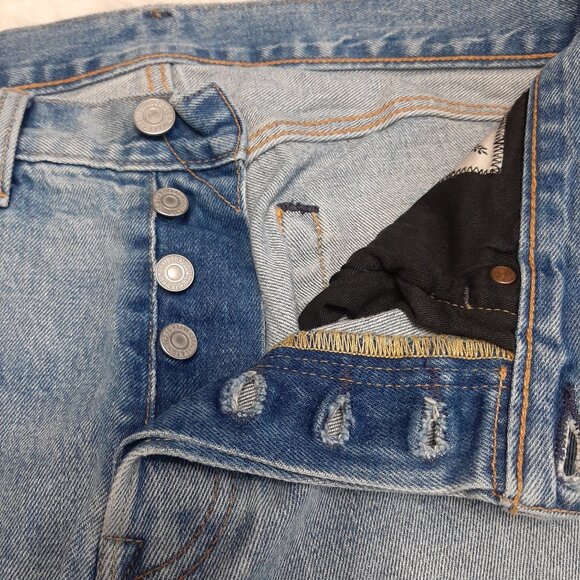 Levi's Fresh Leaves Justin Timberlake Man's Blue Slim Taper Fly Buttons Jeans 31 - Picture 8 of 13